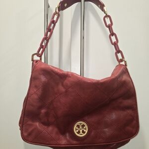 Tory Burch Vintage Elegant Red Quilted Shoulder Bag Purse